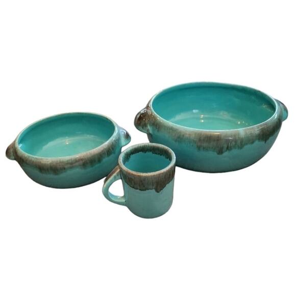 Jaska of California Cascade Ware Blue with Brown Drip Vintage 2 serving Bowls - Picture 2 of 16
